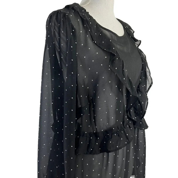 Torrid Sheer Black and White Ruffled Polka Dot Blouse NWT $44.90 Size 00 - Picture 4 of 9